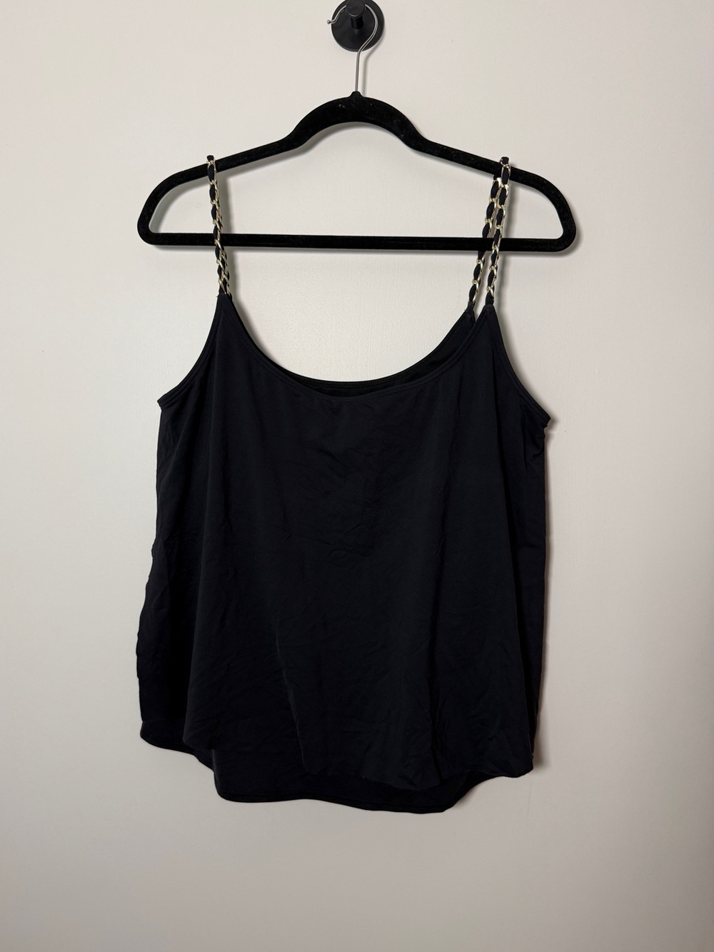 Michael Kors Black Tankini Swim Top with Gold Chain Straps